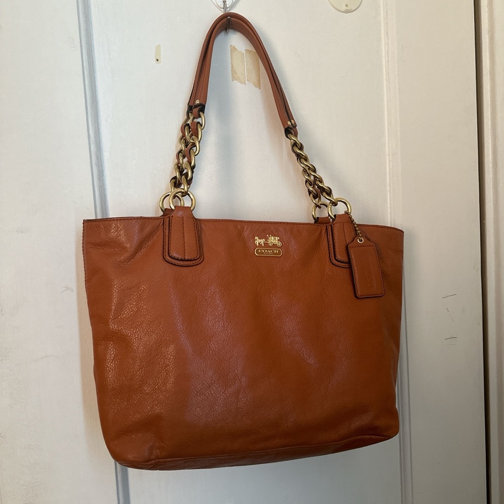 Coach Tan Leather Tote with Gold-Tone Straps